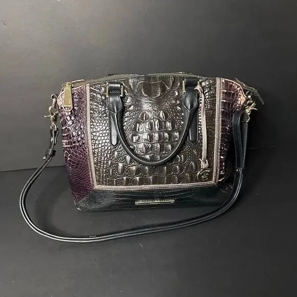 Brahmin Duxbury Croc Embossed Stachel Bag Purse Plum Brown Please READ details - Picture 1 of 12